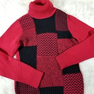 Liz Claiborne Red and Black Turtleneck Sweater